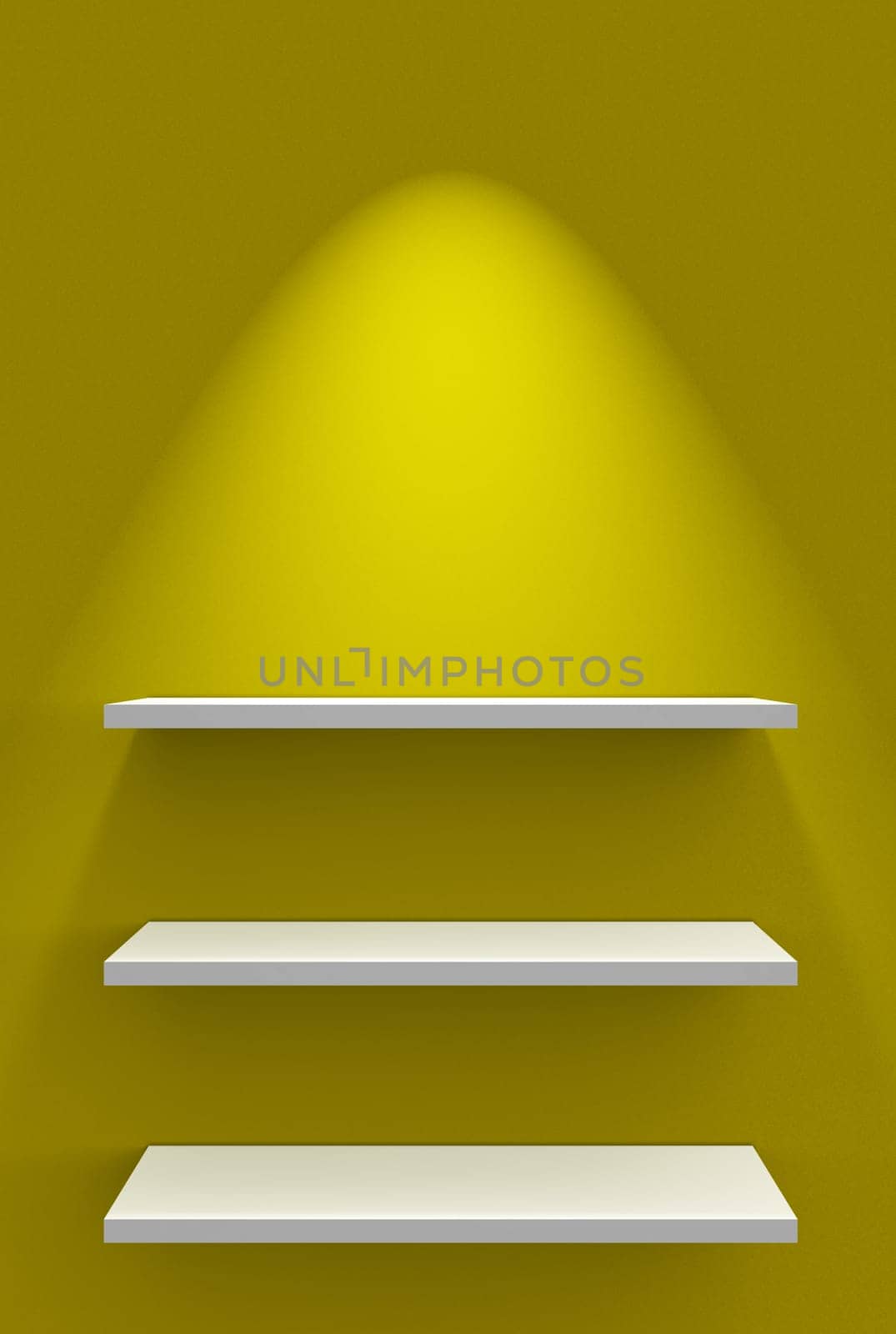 Three Shelves on Wall with Lighting - Yellow White