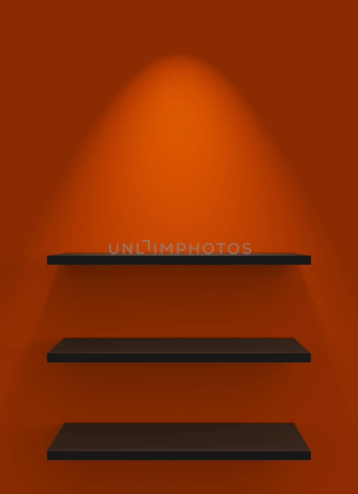 Three Shelves on Wall with Lighting - Orange Black