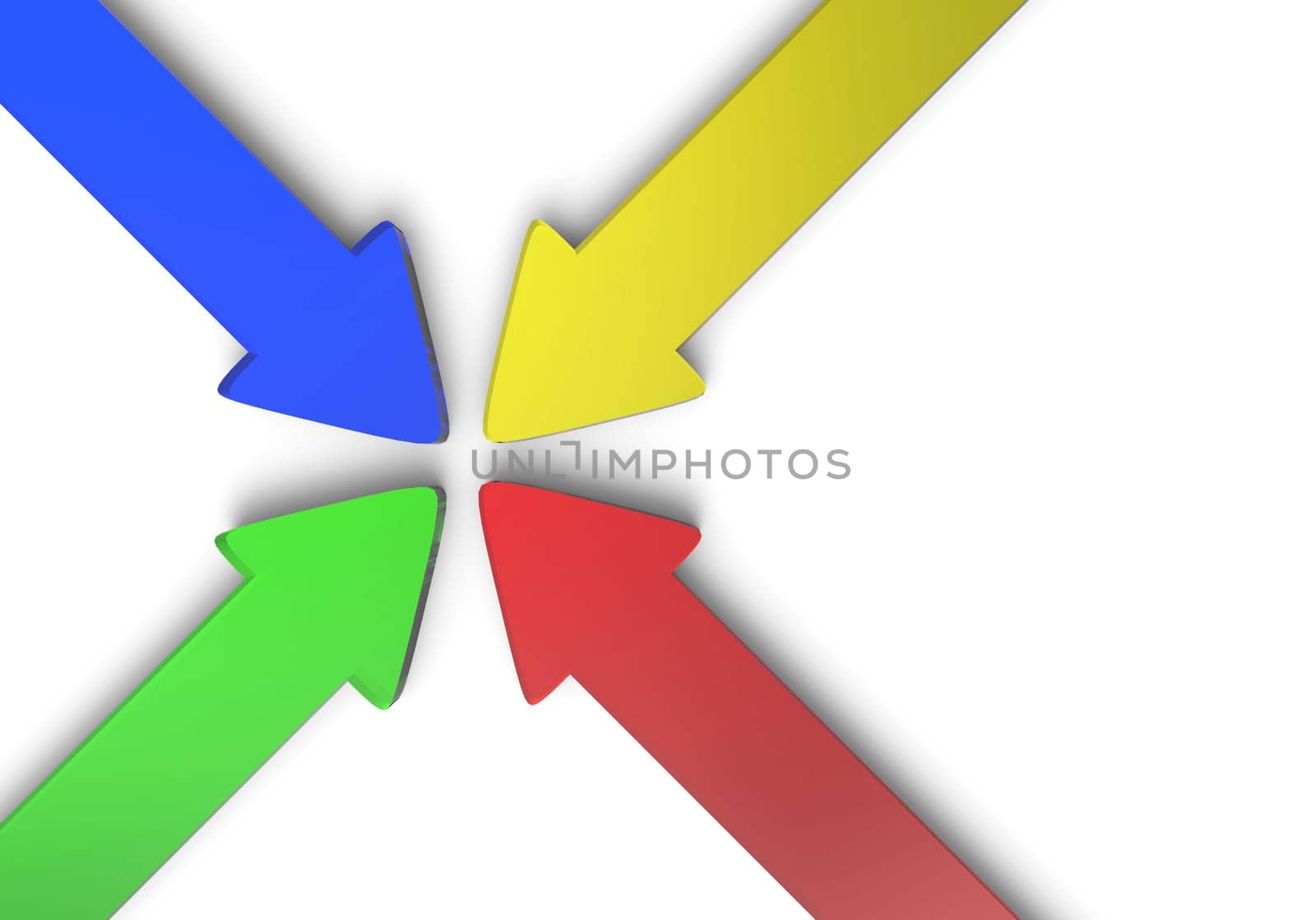 Four colorful 3D arrows made of glass to center 8