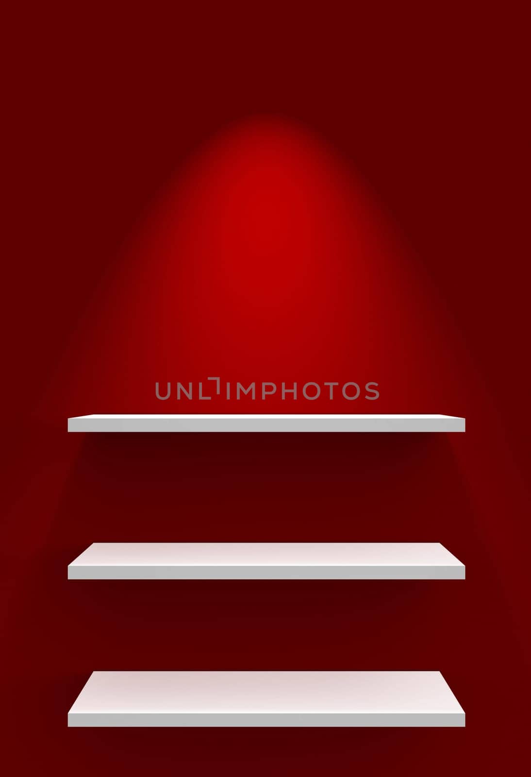 Three shelves on wall with lighting - Red White