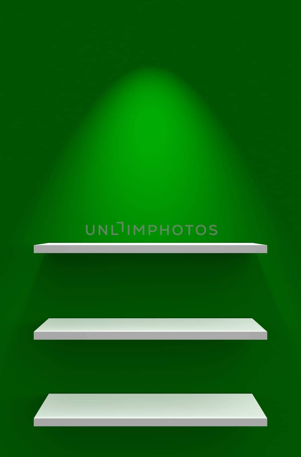 Three Shelves on Wall with Lighting - Green White