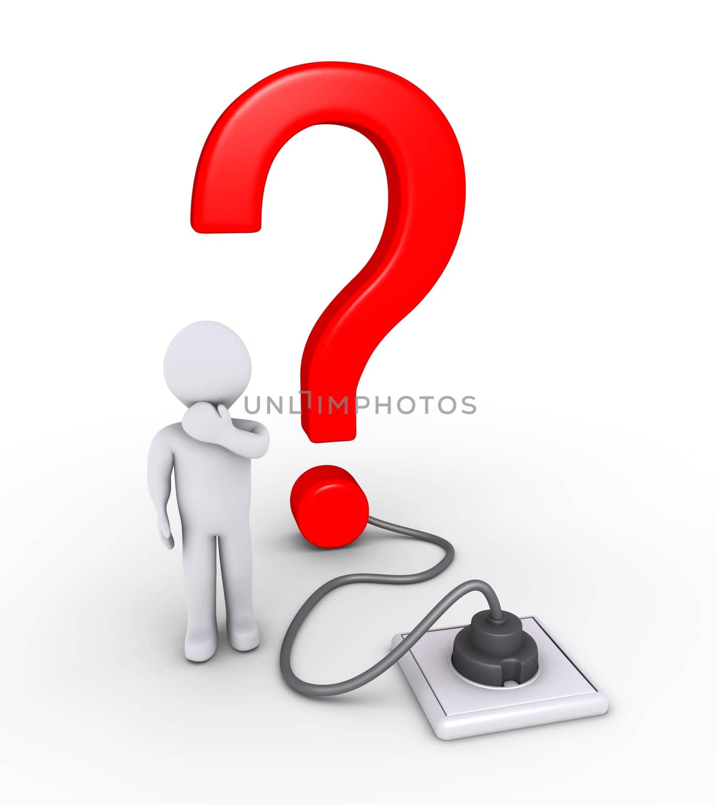 3d question mark is plugged in and person wondering