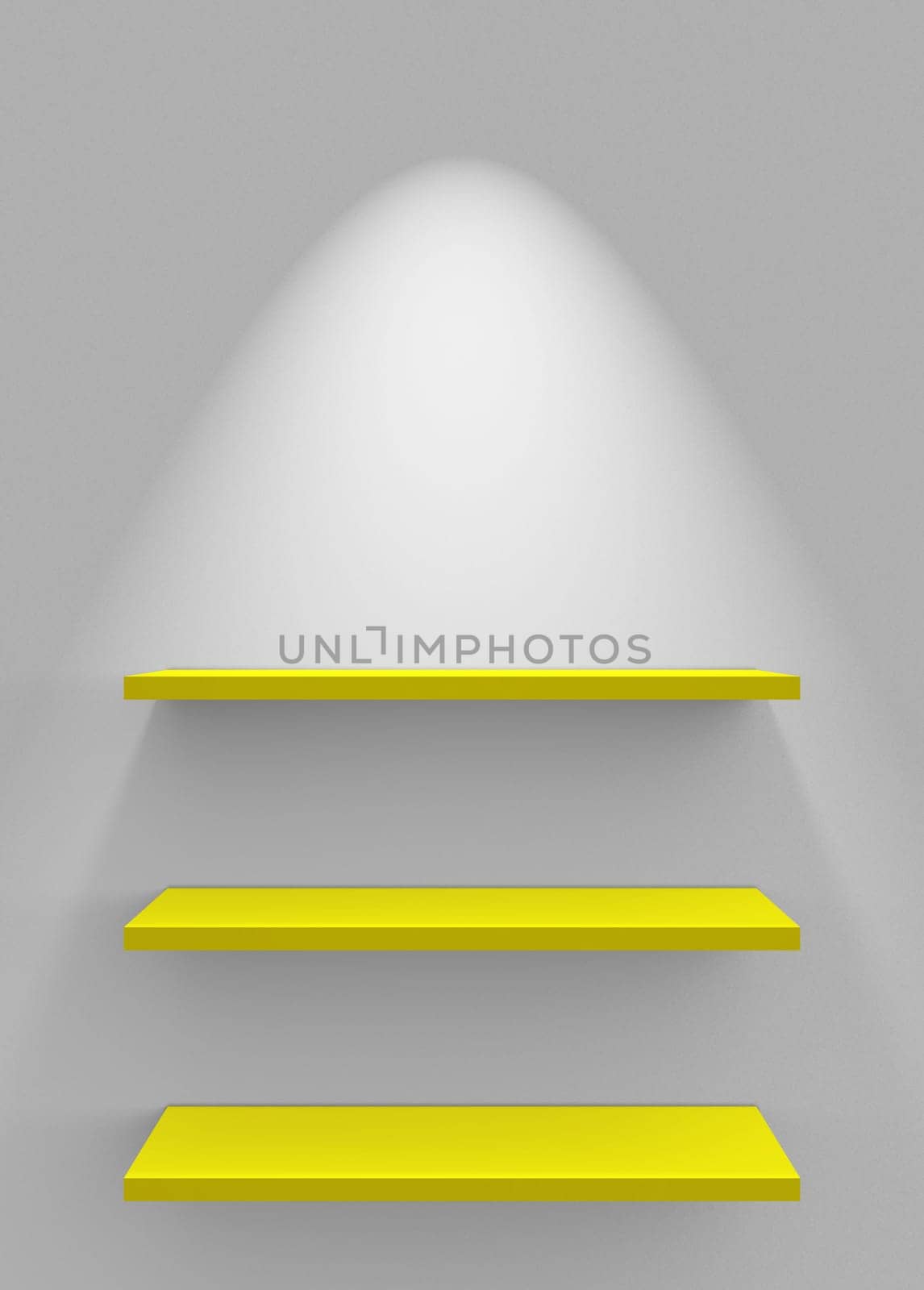 Three Shelves on Wall with Lighting - White Yellow