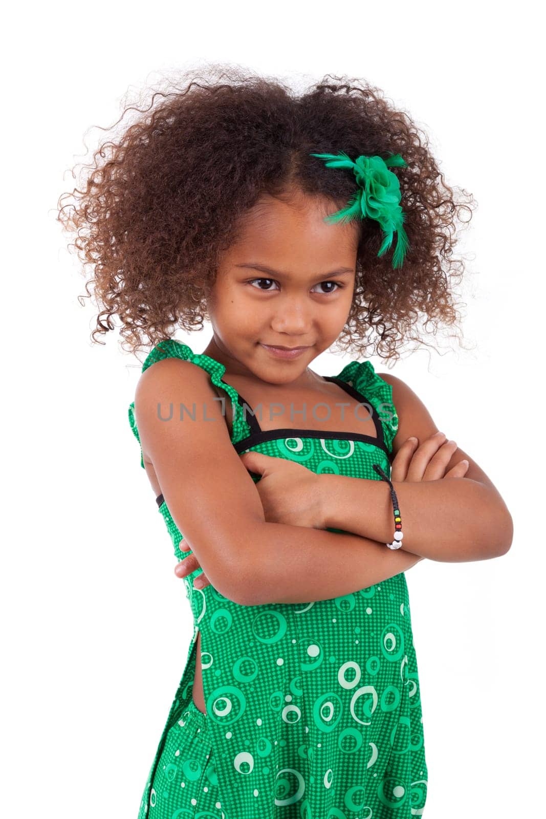 Portrait of a cute young African Asian girl,isolated on white background