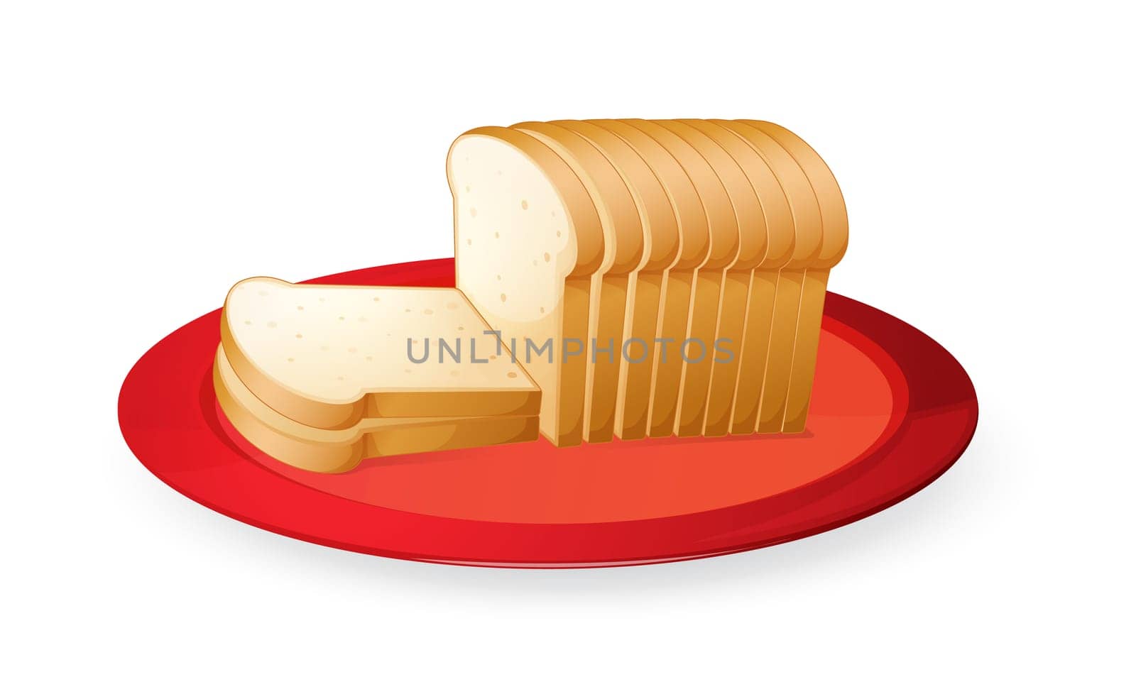 illustration of bread slices in red dish on white