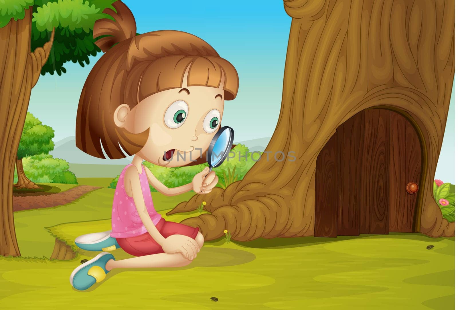 Cute girl with magnifying glass
