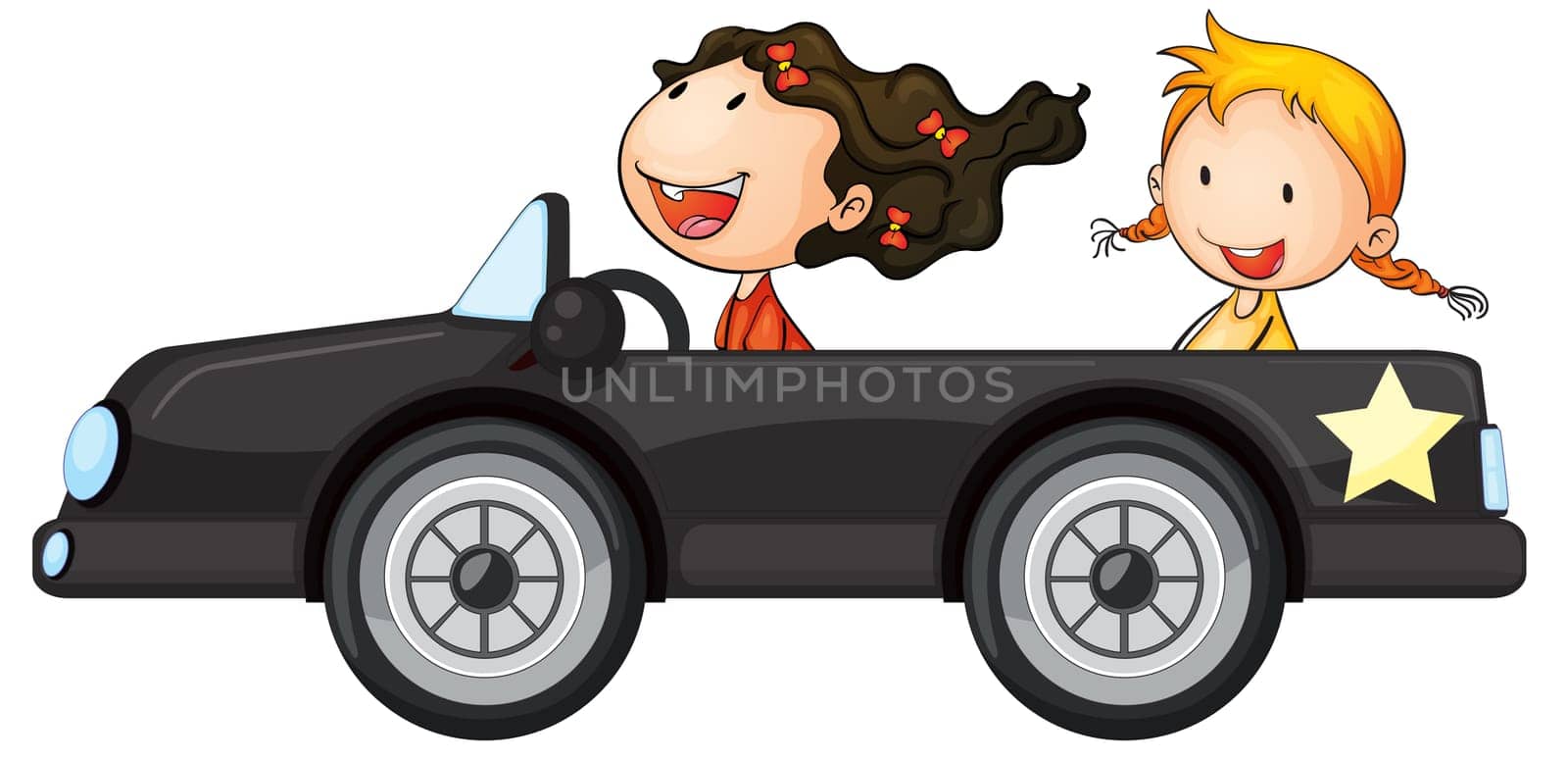 illustration of a girls and a car on a white background
