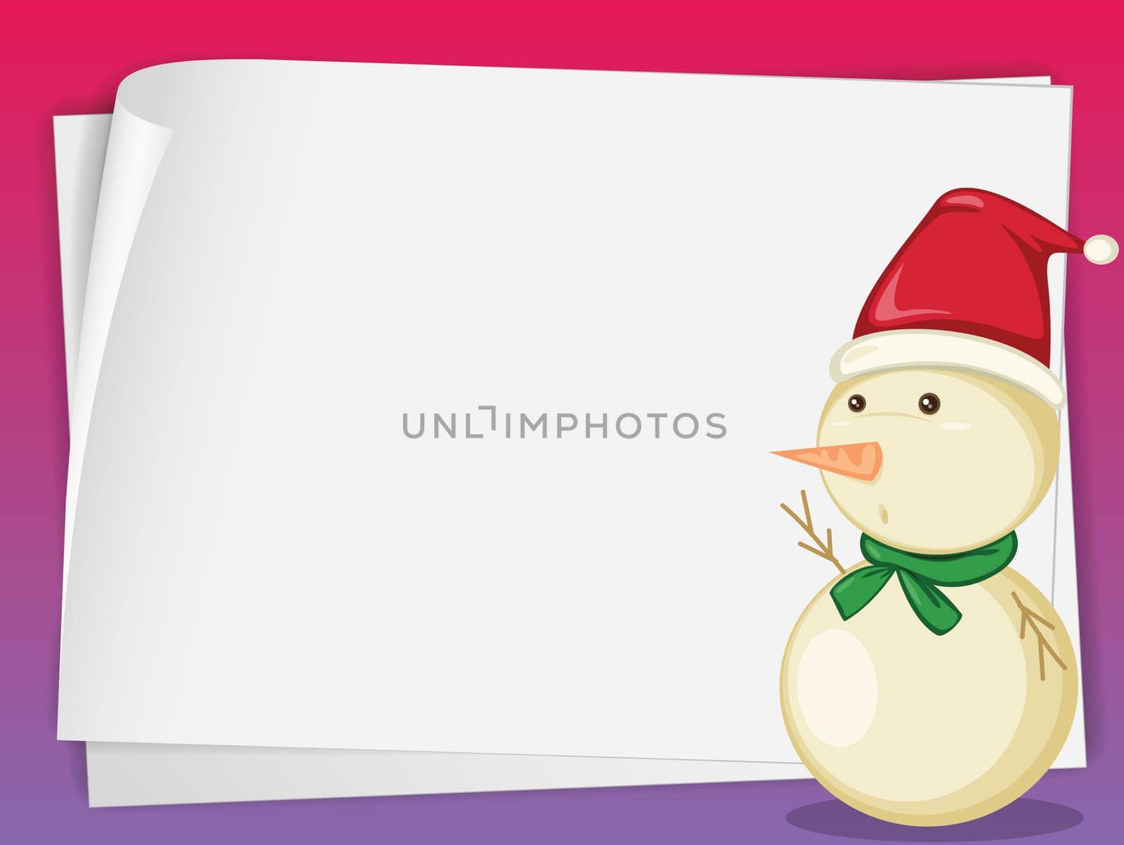 illustration of paper sheets and a snowman