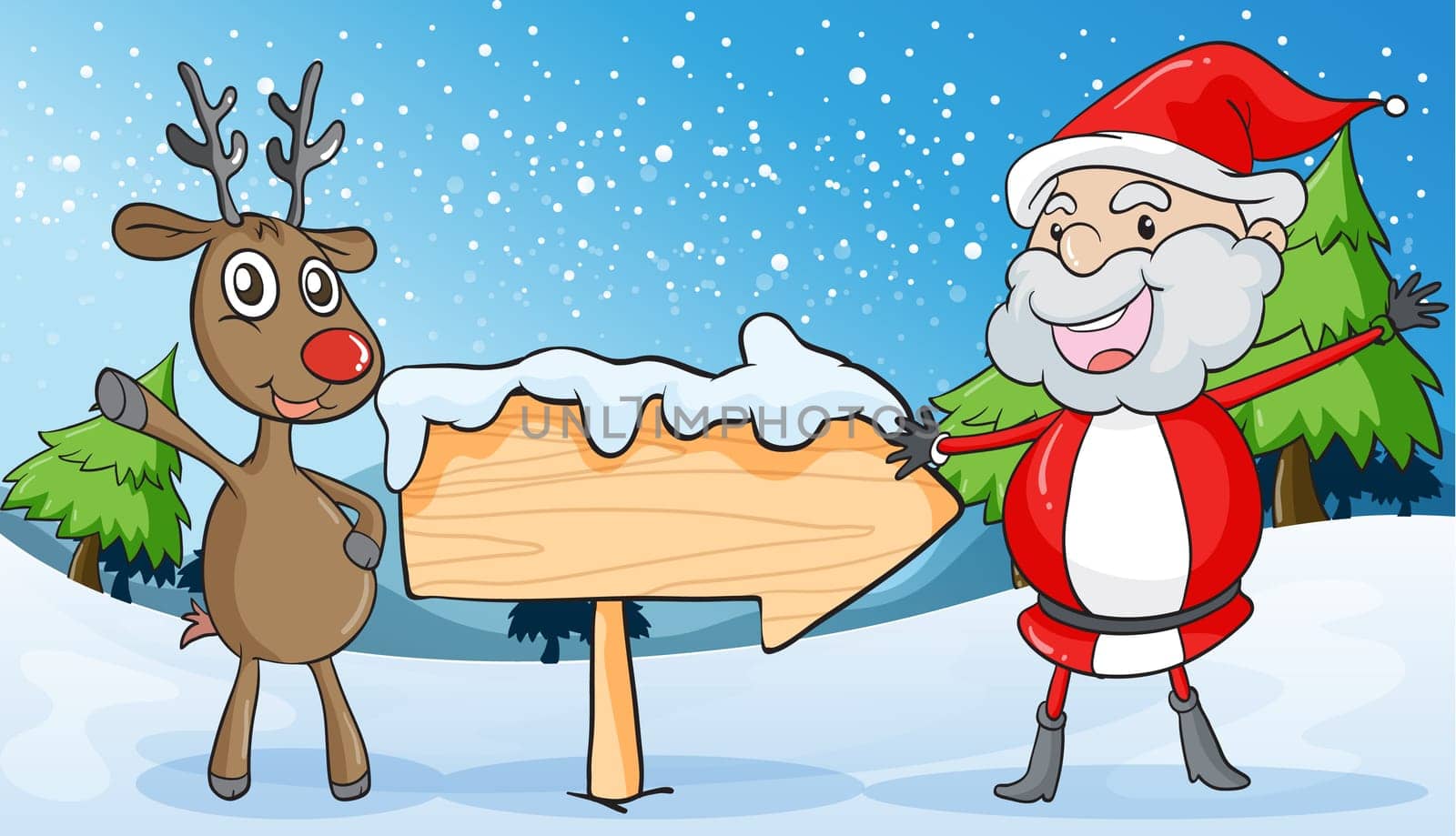 detailed illustration of a reindeer and santaclause