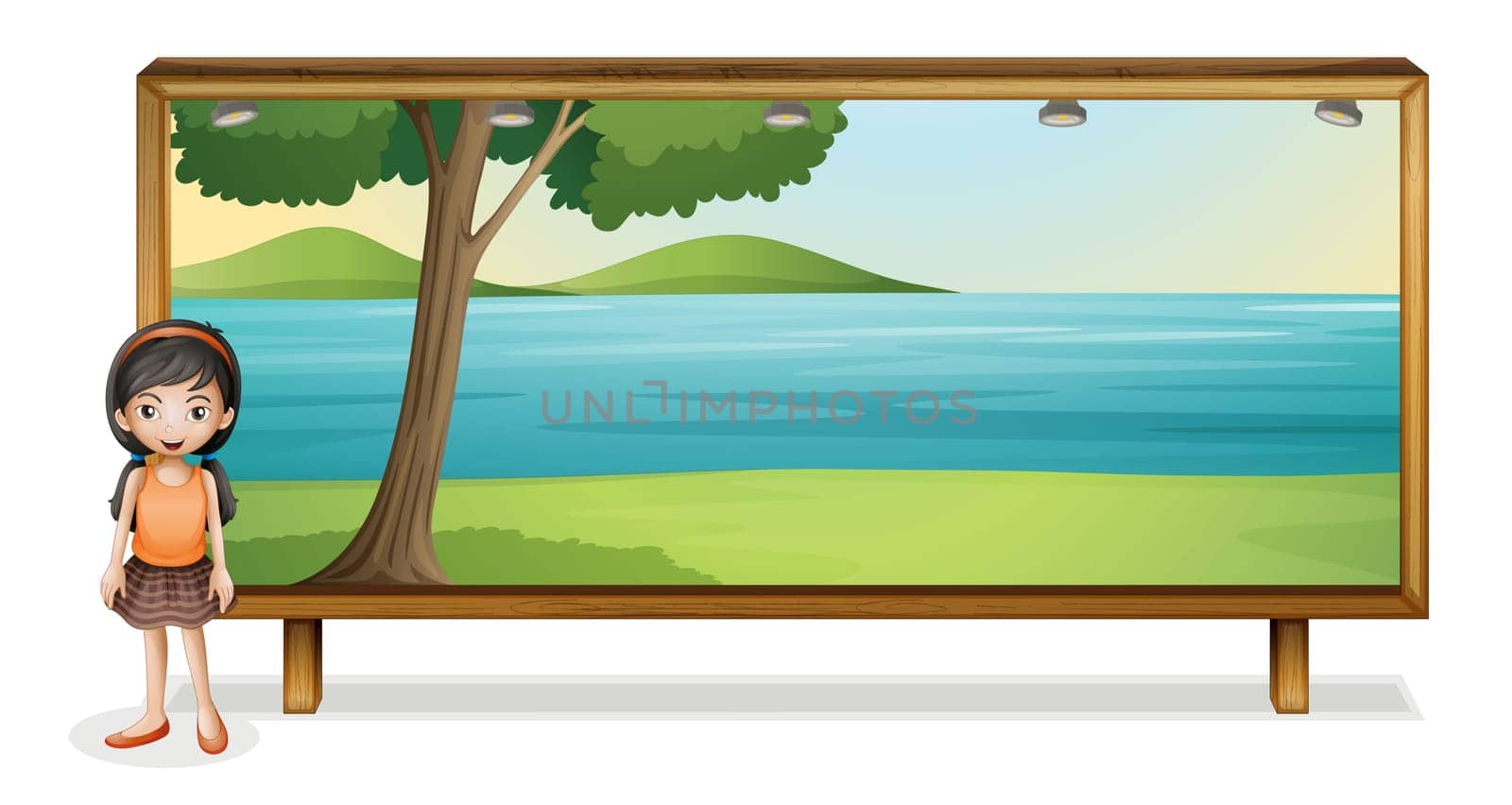 illustration of a girls and board on white background