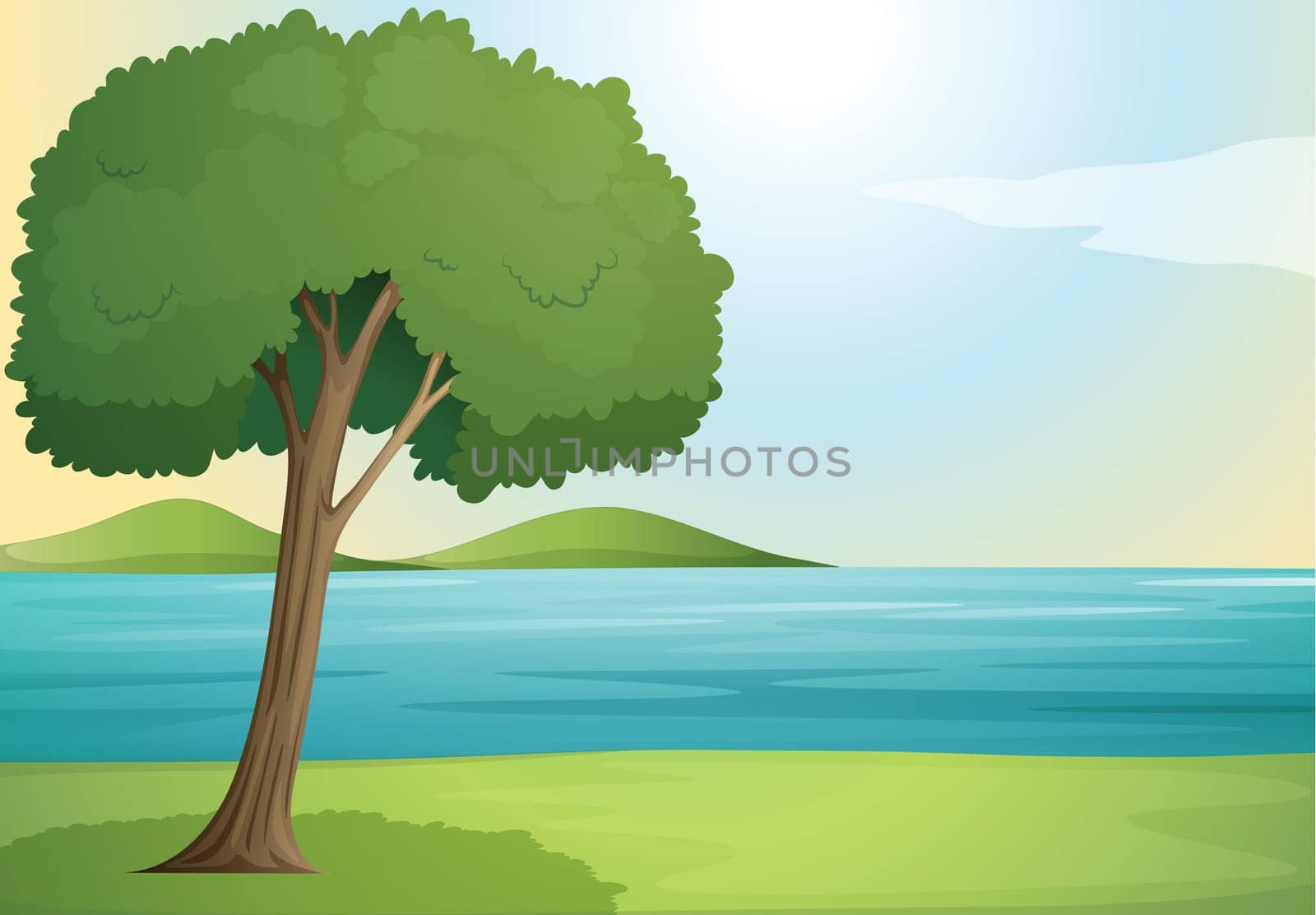 illustration of a tree and river in a beautiful nature