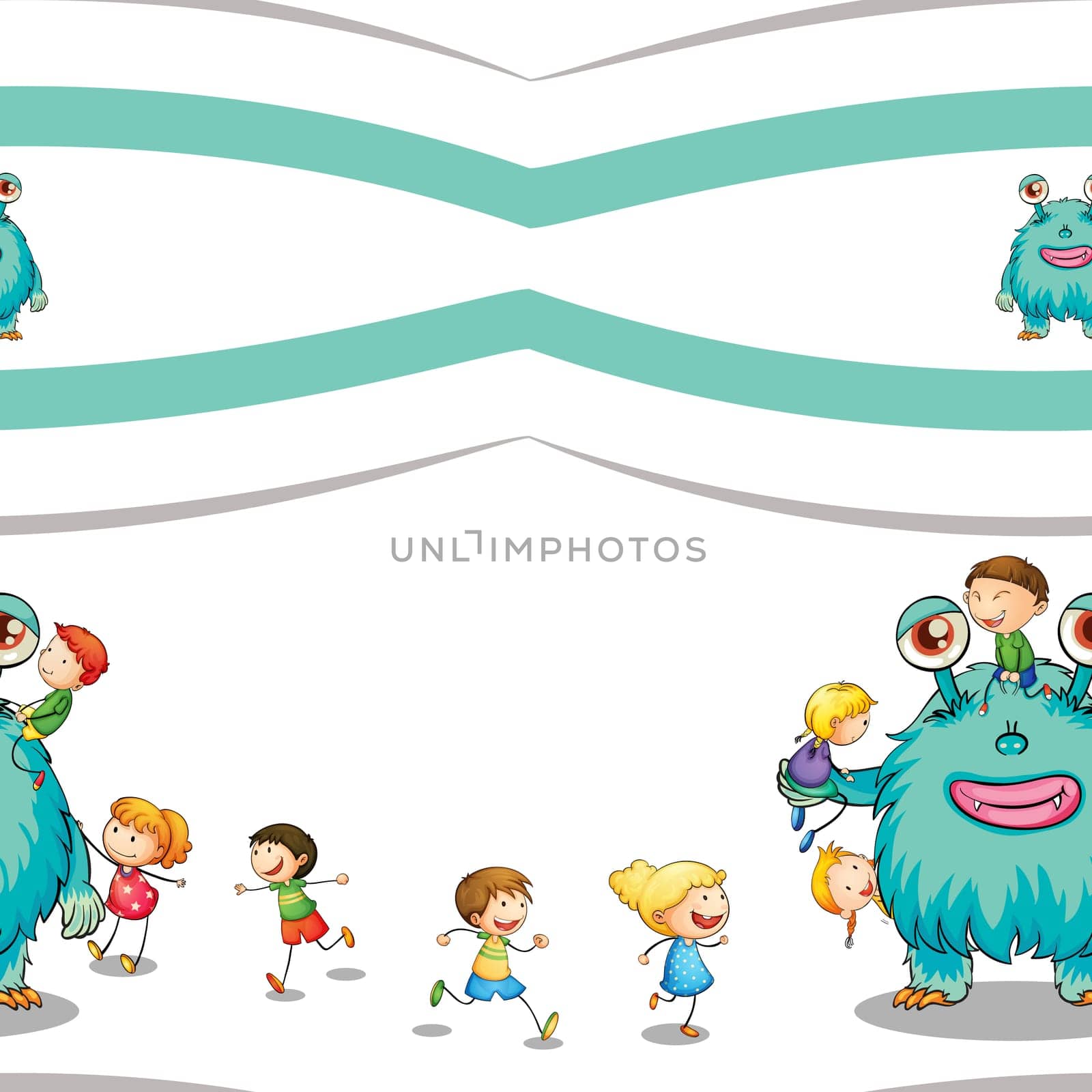illustration of a kids and monster on a white background