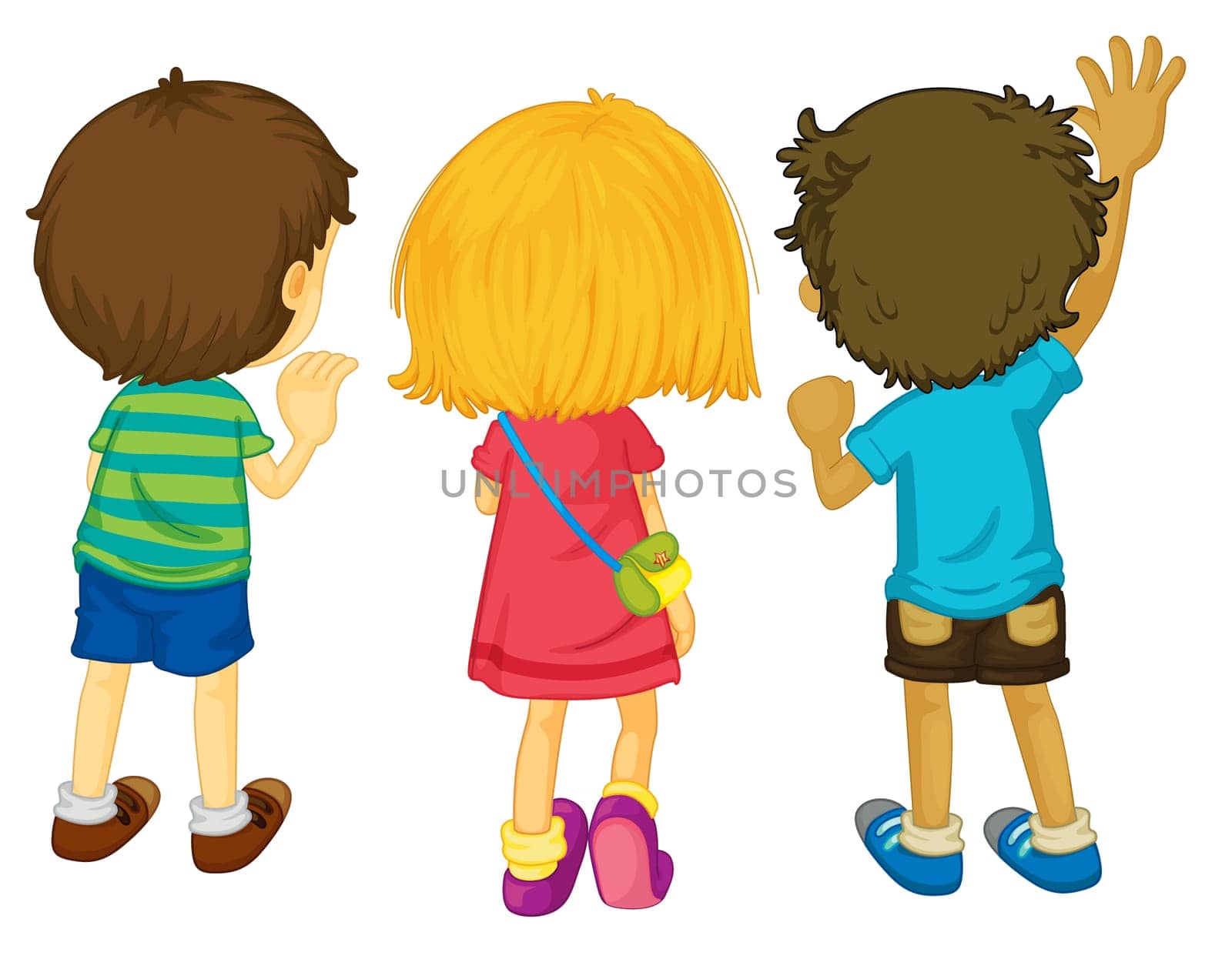 Illustration of 3 kids with backs facing