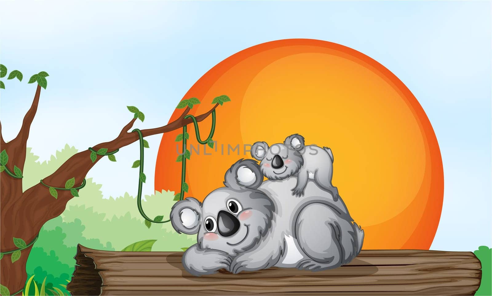 illustration of two grey bears resting on a wood