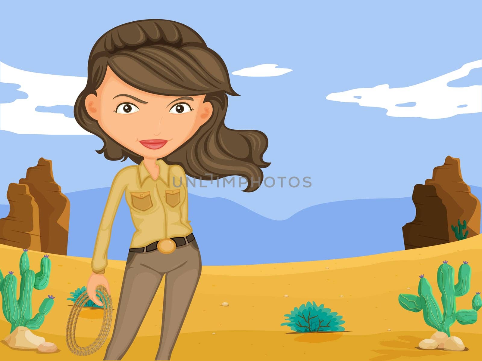 Illustration of a sexy cowgirl in the desert