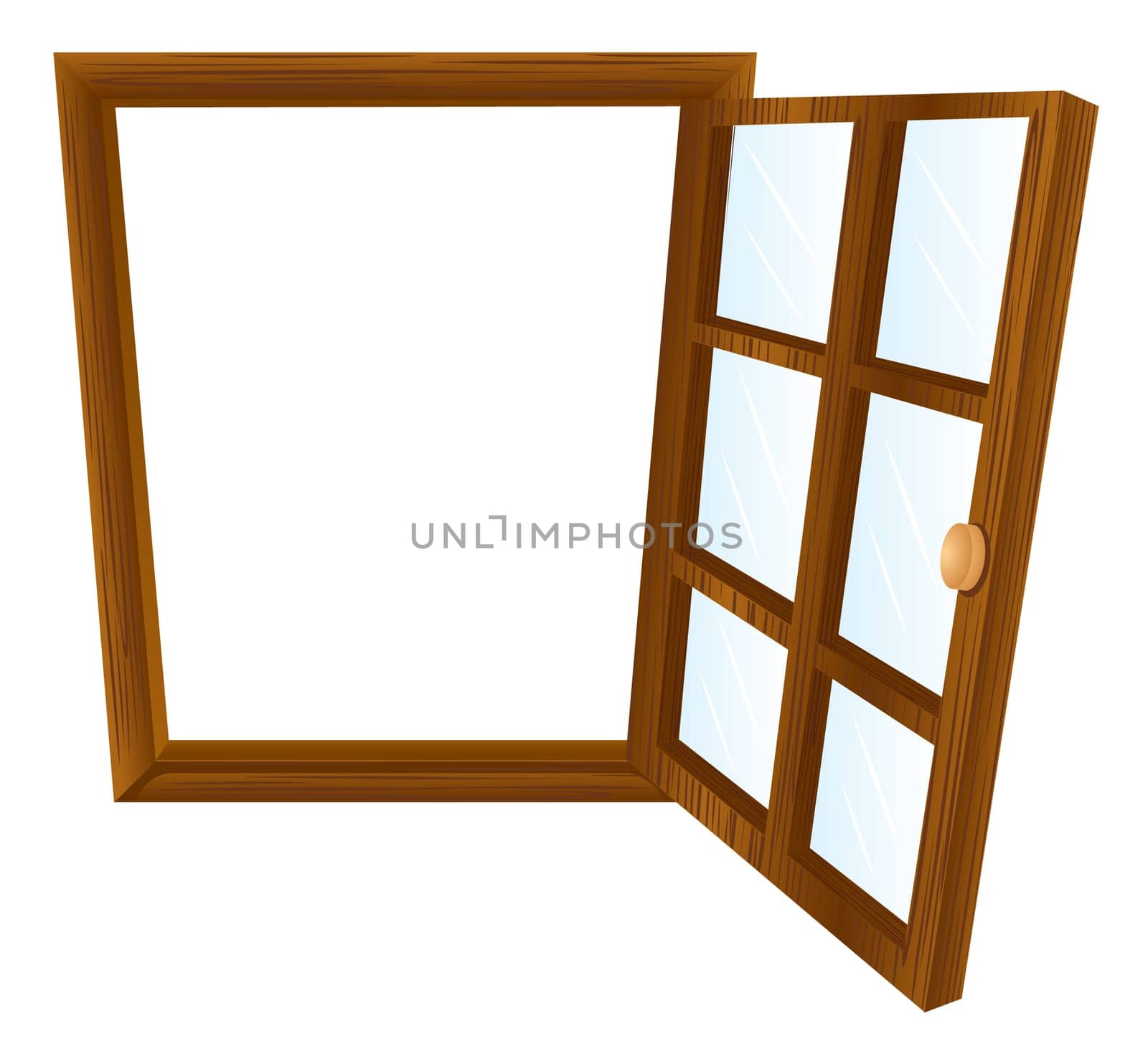 Illustration of a single window frame in dark wood