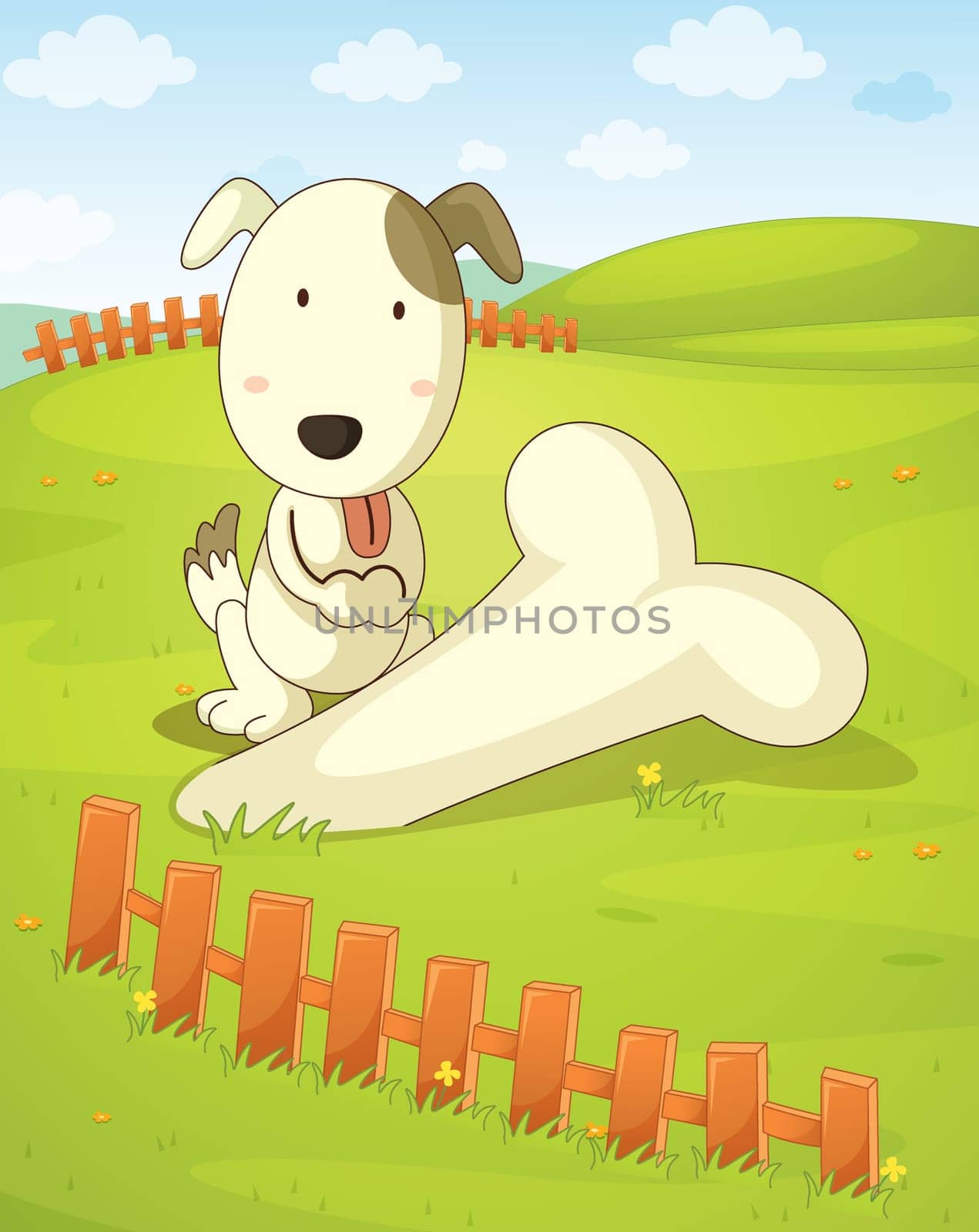 Illustration of a dog unearthing a huge bone