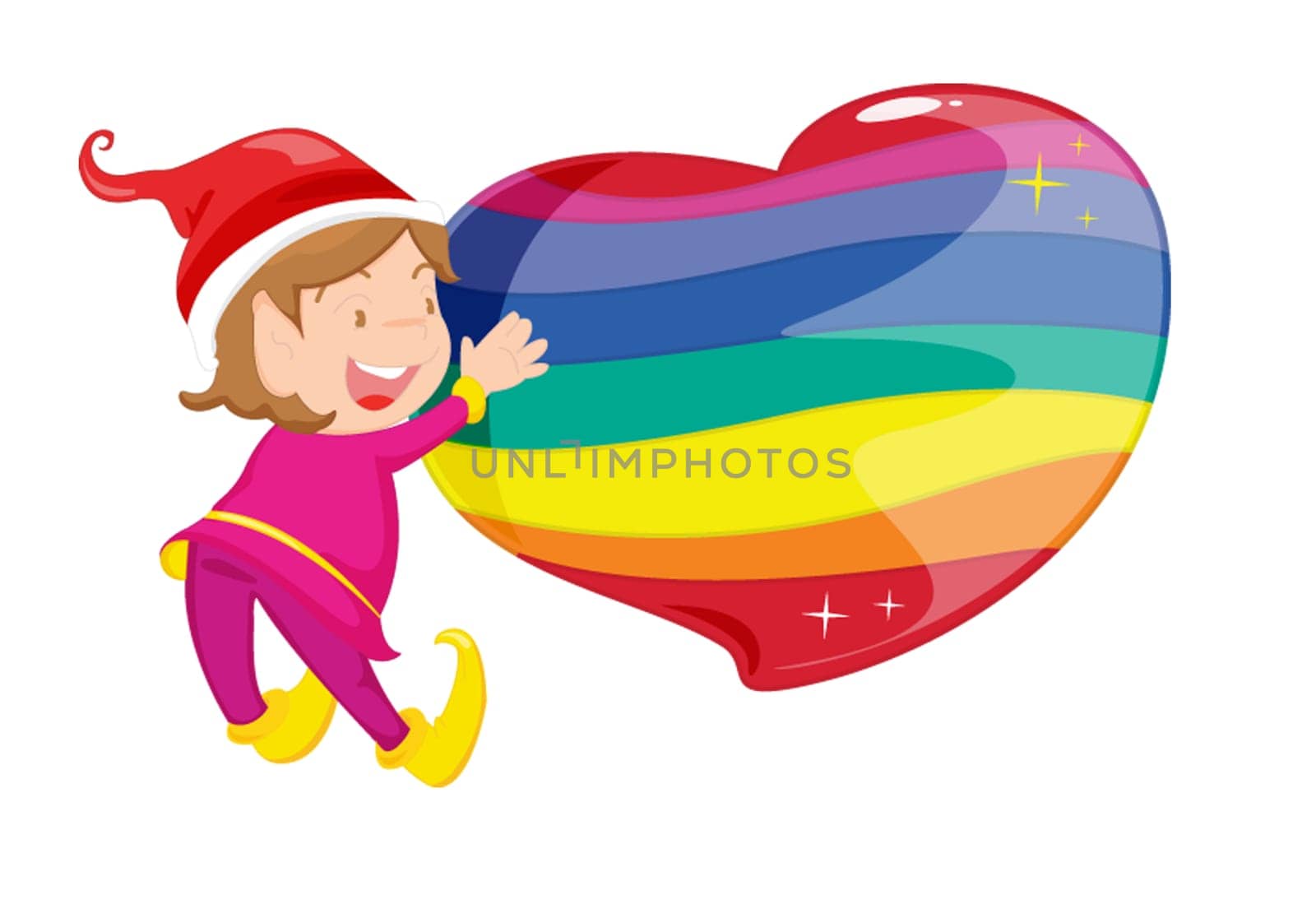 illustration of a kid holding heart on white