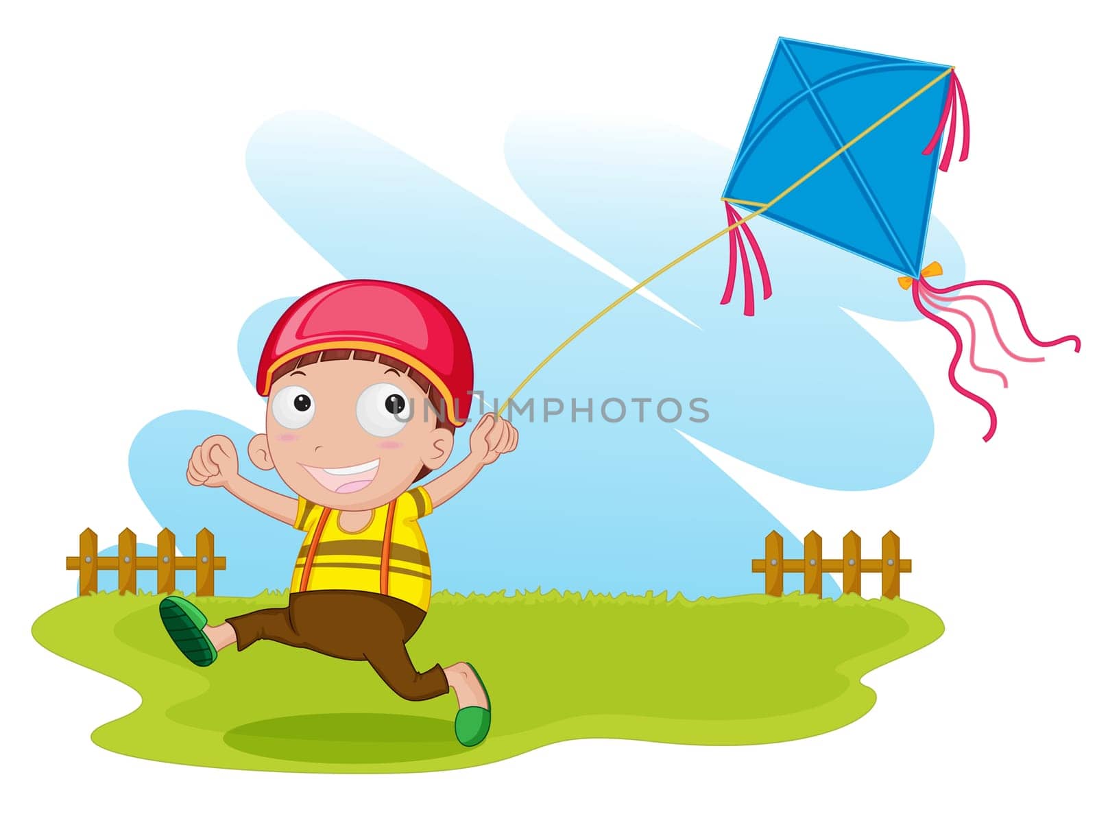 illustration of a boy with kite on white
