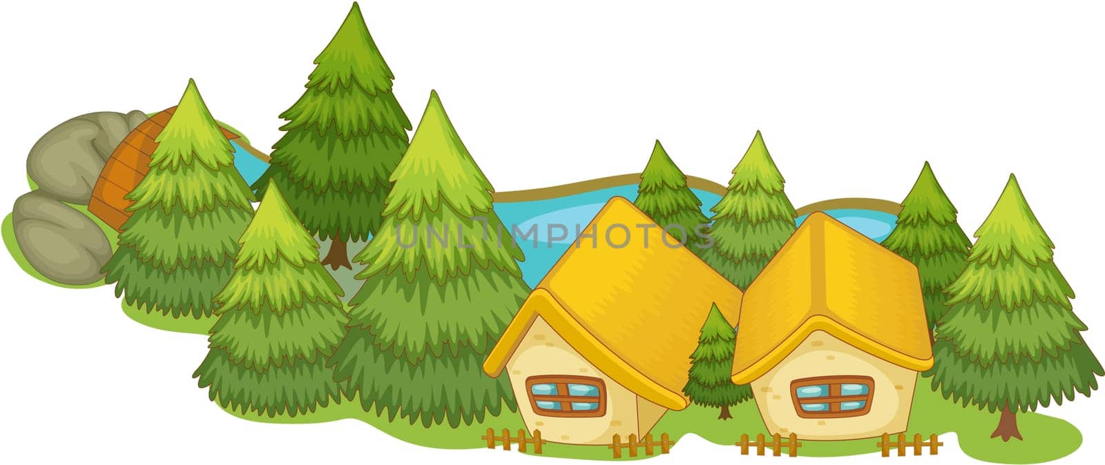 Illustration of two villas on white background