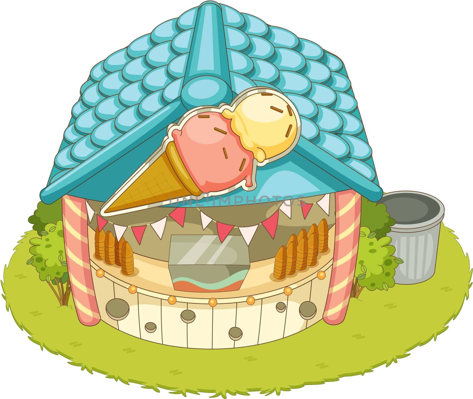 Illustration of an icecream parlour on white background
