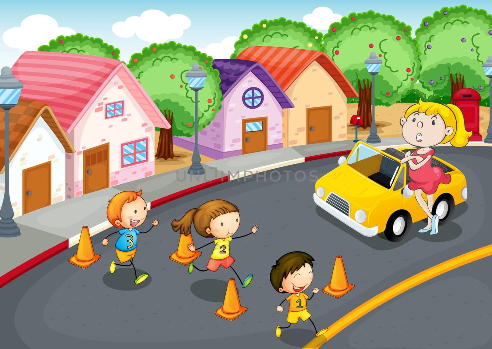 illustration of a kids crossing on road