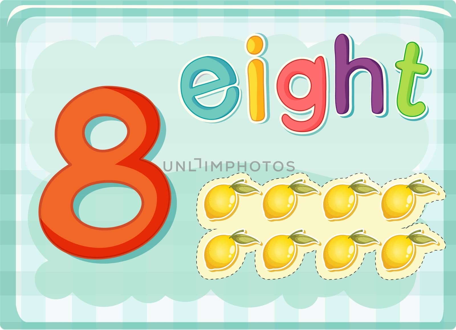 Illustrated flash card showing the number 8