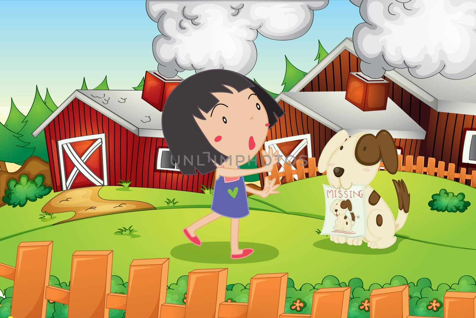 Illustration of girl and missing dog