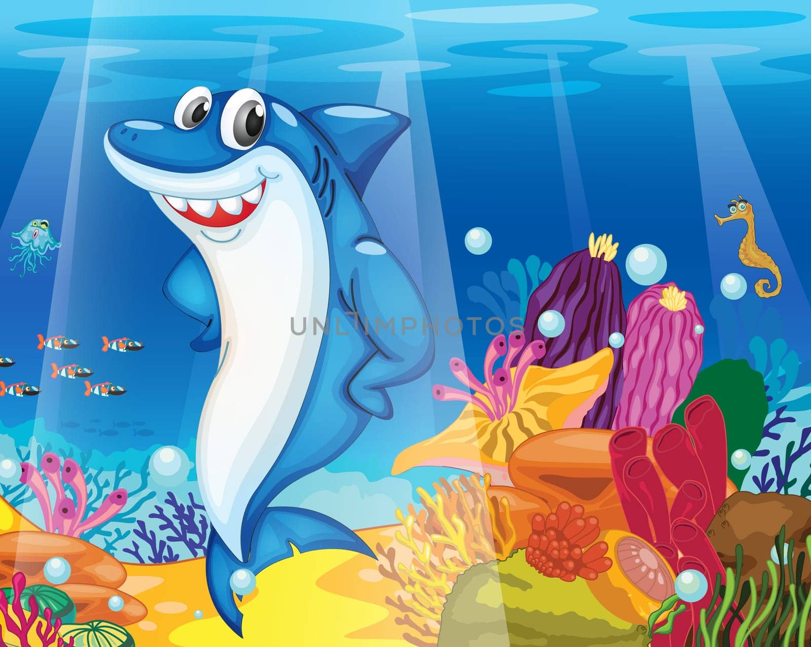 illustration of shark fish in deep blue sea