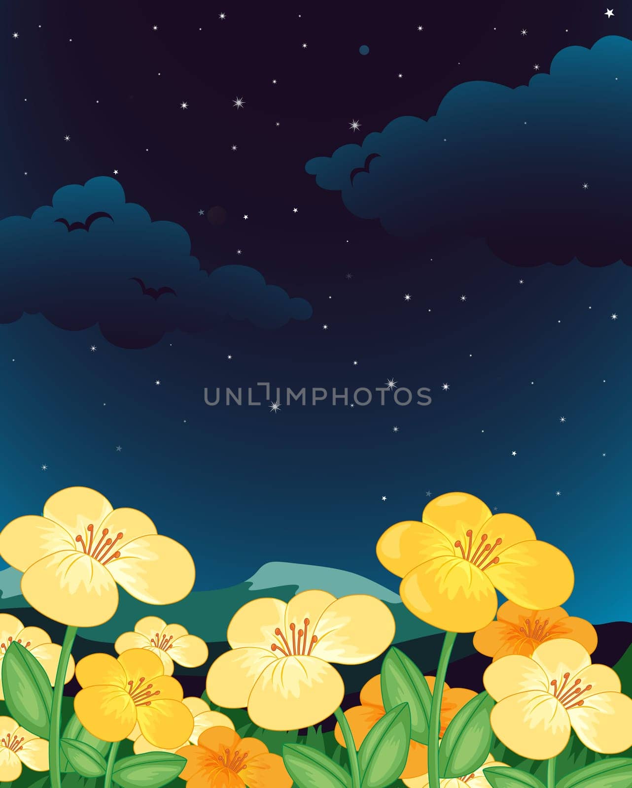 Illustration of flowers at night