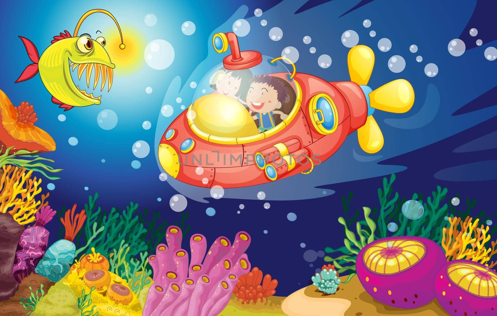 illustration of a kids swimming in water