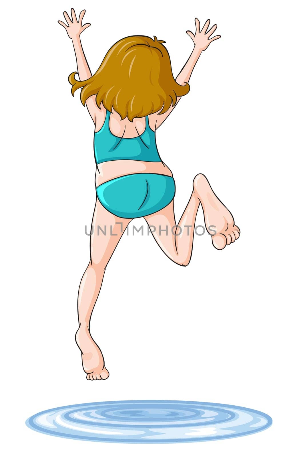 illustration of a girl diving into water on a white background