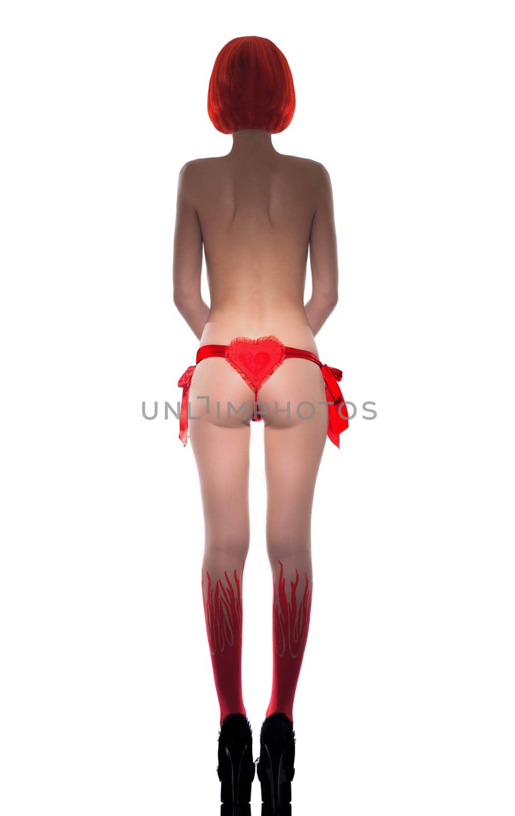 one caucasian sexy seductress woman in studio isolated on white background
