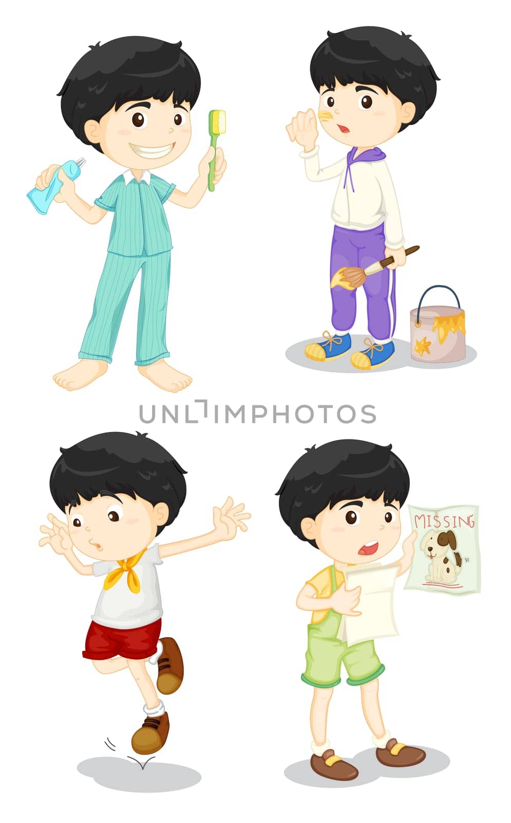 Illustration of cute boy in four poses
