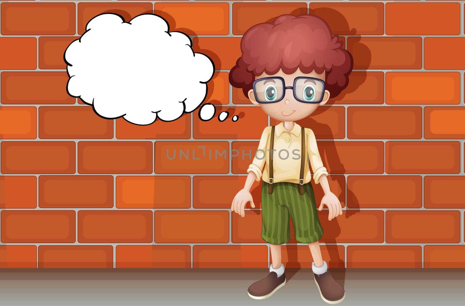 illustration of a boy thinking near a wall