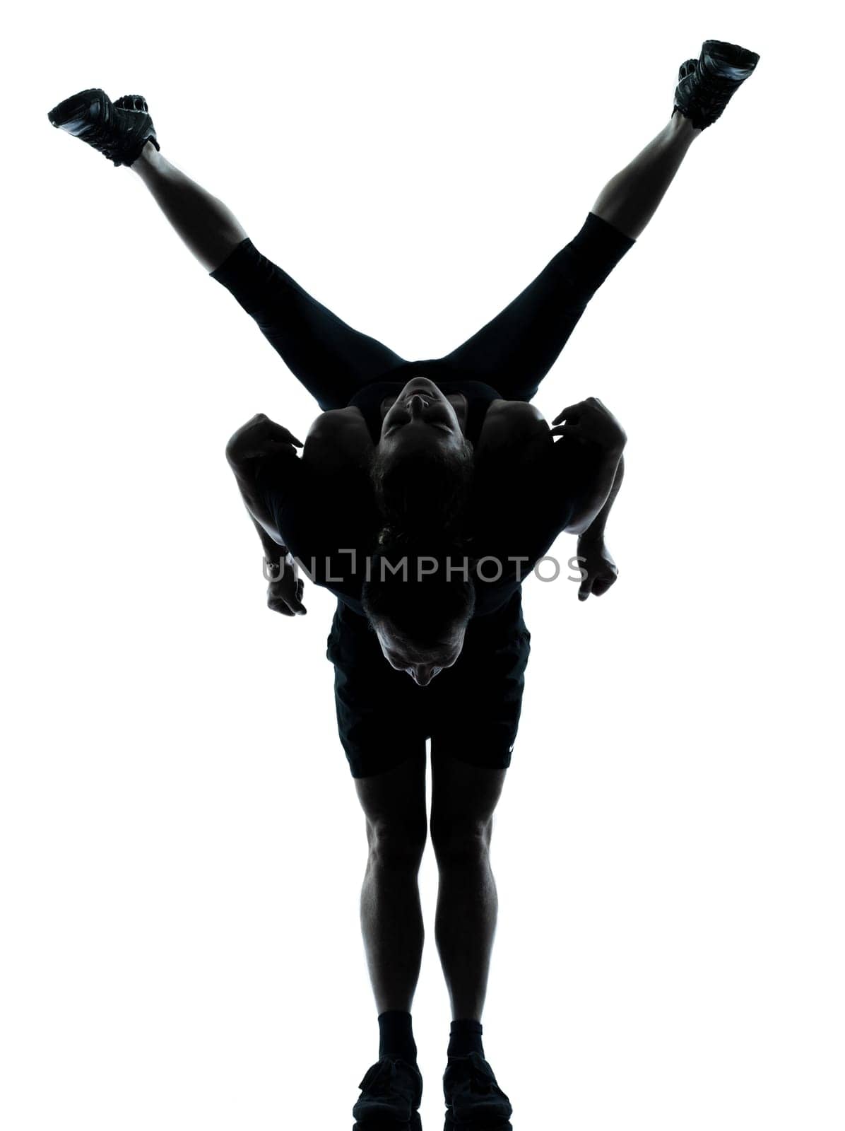 one couple man woman exercising workout aerobic fitness posture full length silhouette on studio isolated on white background