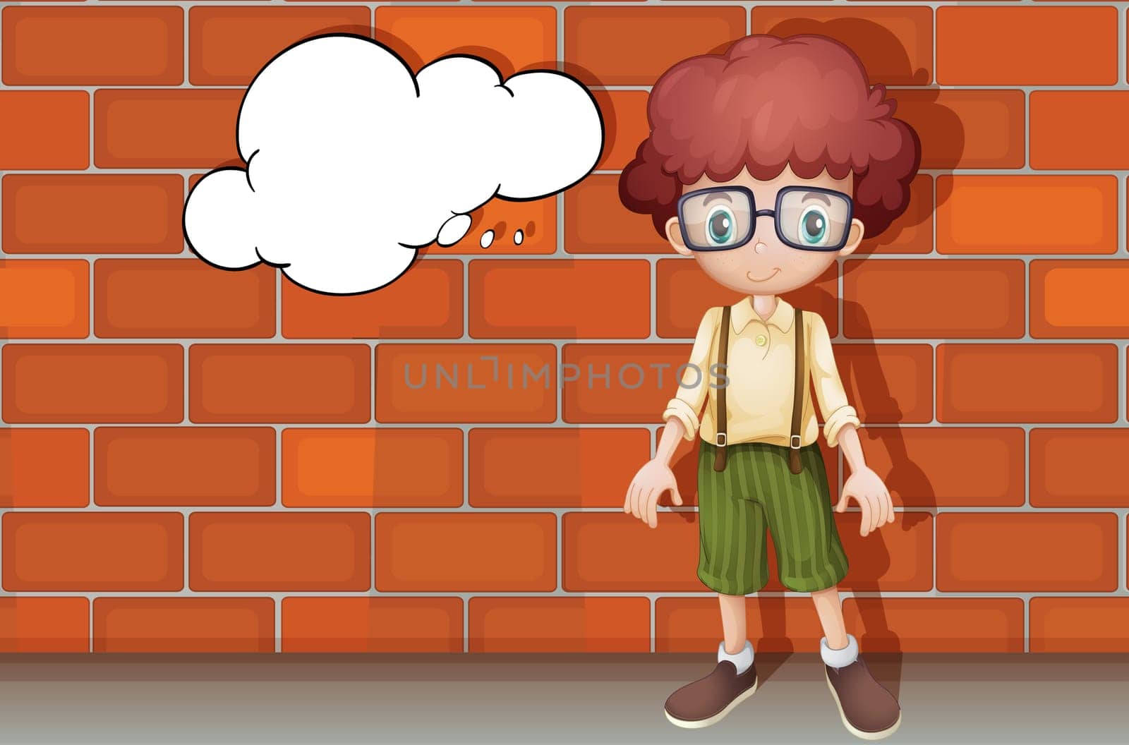 illustration of a young boy standing in front of wall