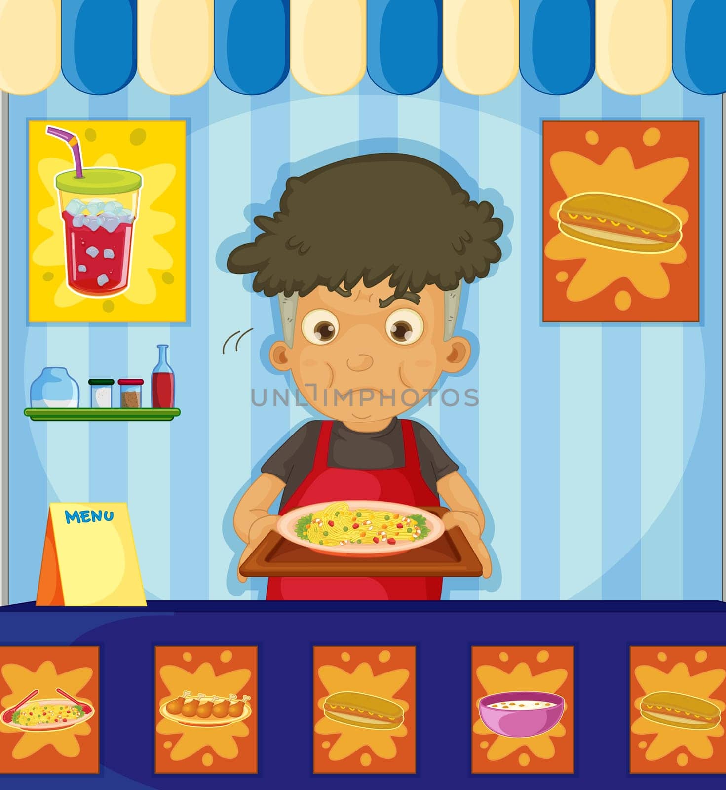 Illustration of an angry man at a hawker center