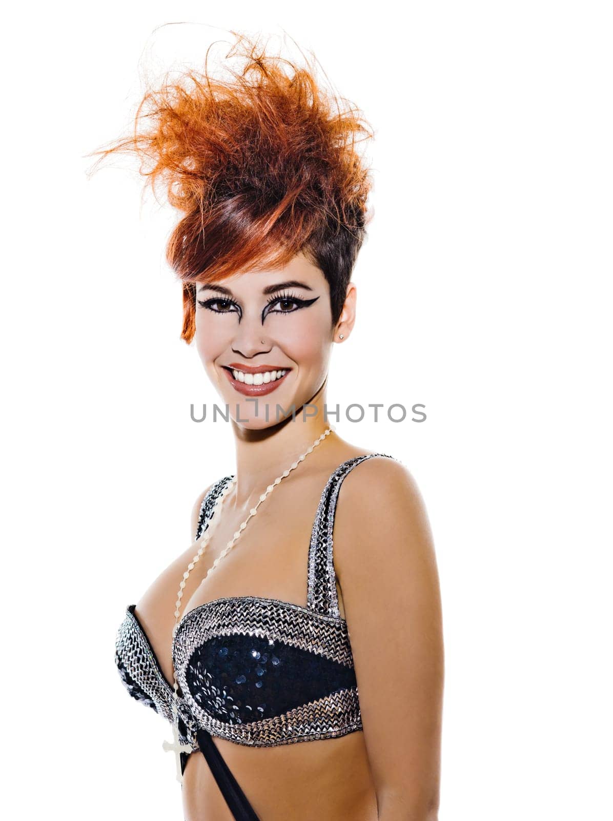 funky young woman in studio isolated on white background