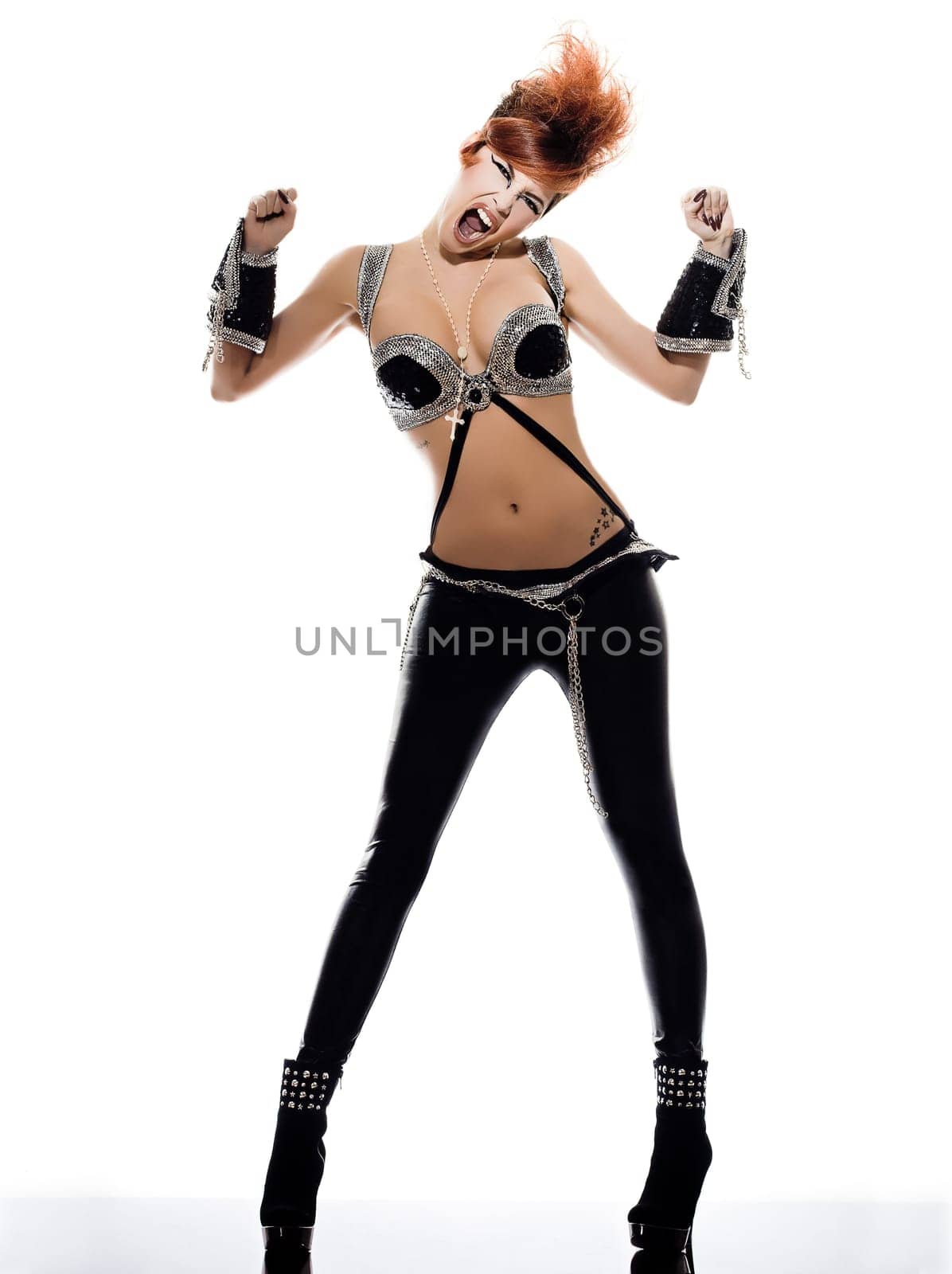 funky young woman in studio isolated on white background
