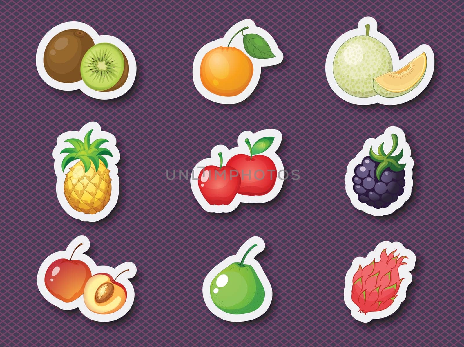 Illustration of mixed fruits in sticker style