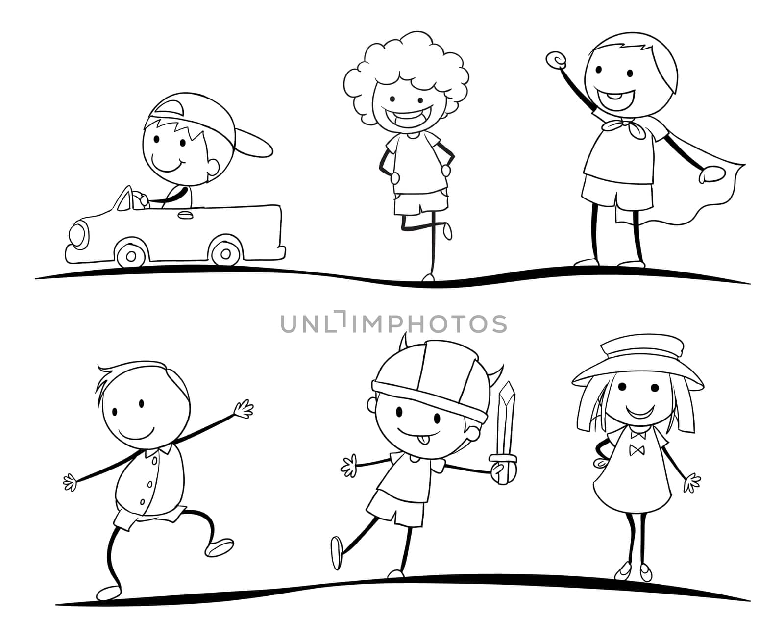illustration of a scetches of kids on a white background