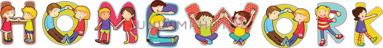 illustration of cartoon alphabets on white