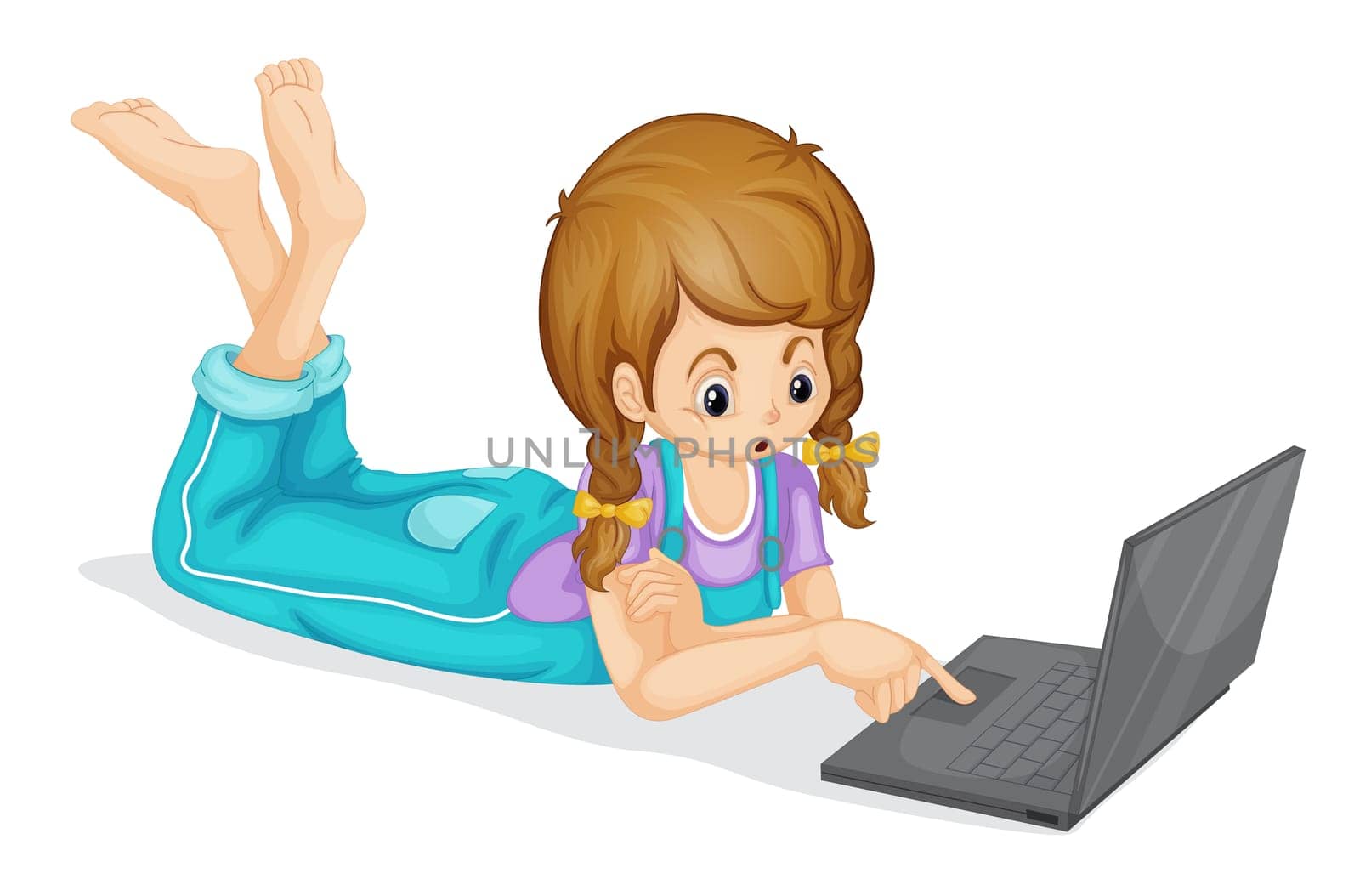 illustration of a laptop and girl on a white background
