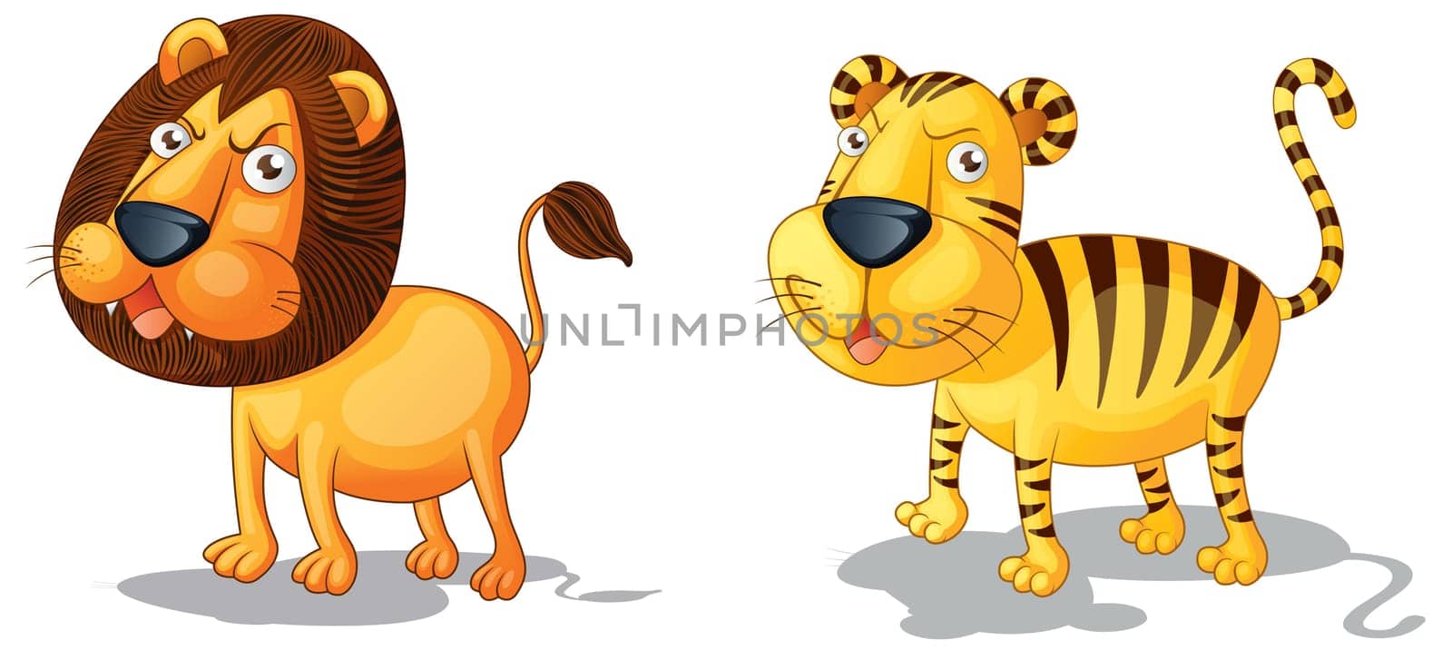 Illustration of lion and tiger on white