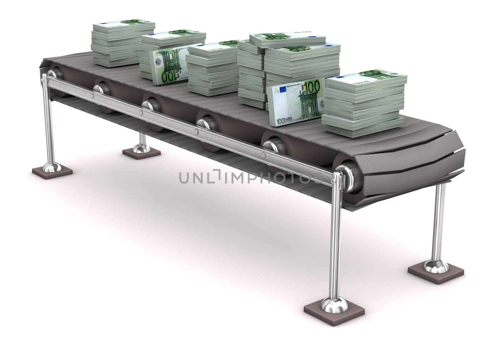 Assembly line with 100 notes of european currency.