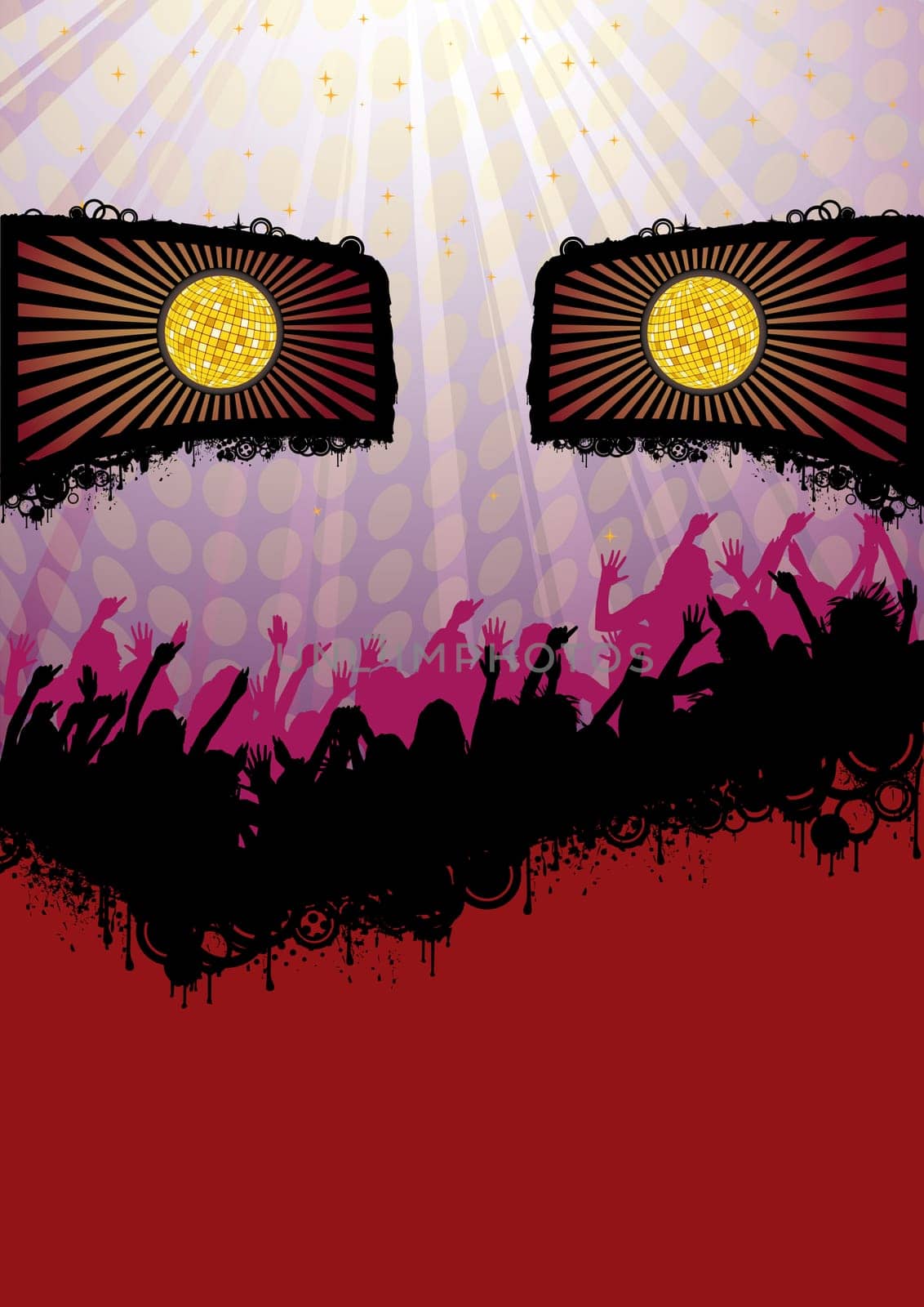 Flyer party design with purple colors and party people.