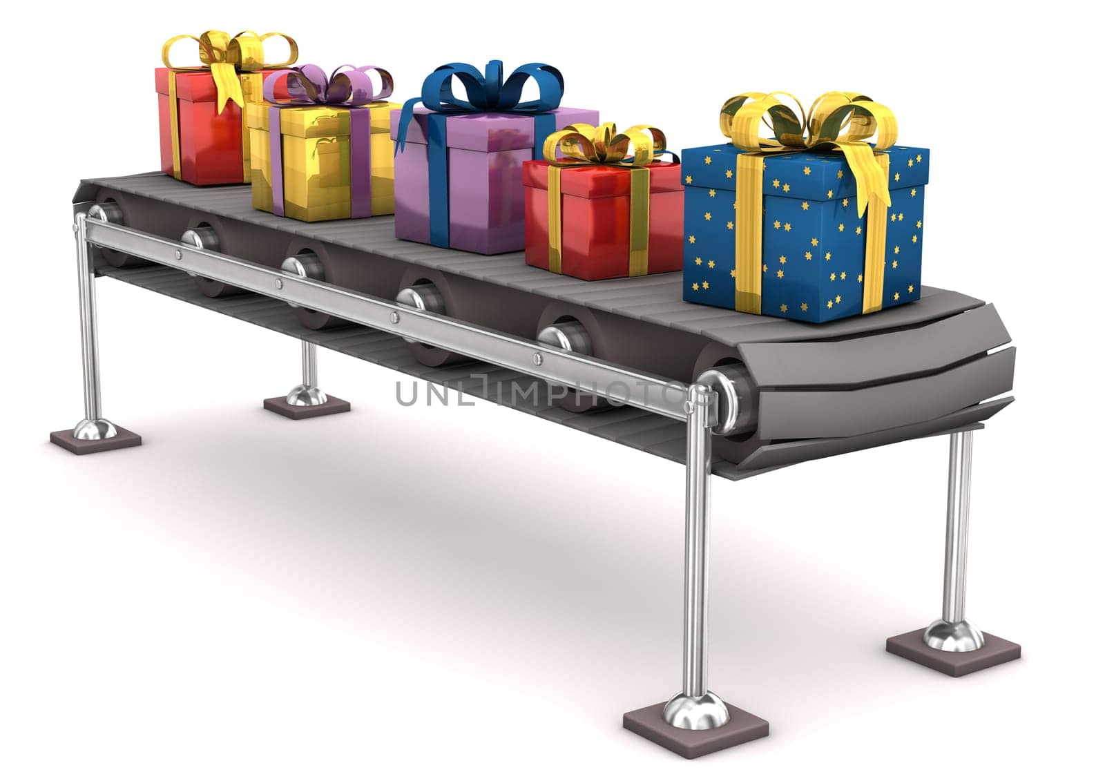 Different gifts on the line. White background.