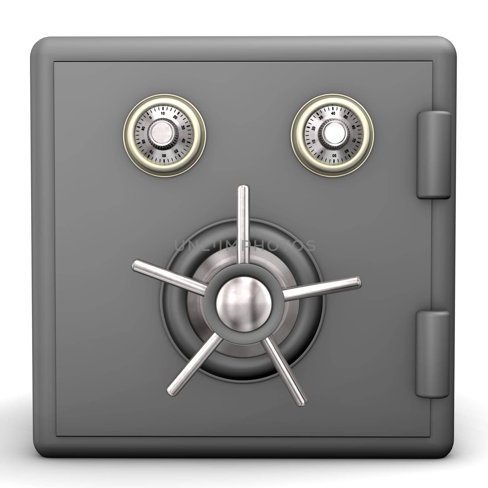 Locked grey safe on the white background.
