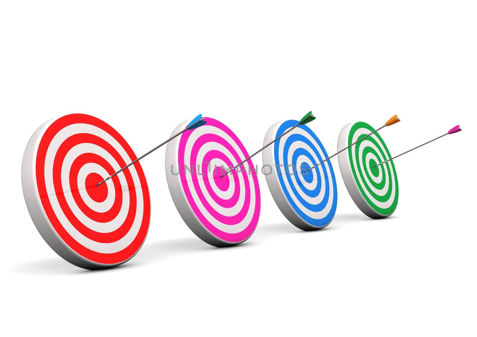 Four targets with arrows in the bullseyes.